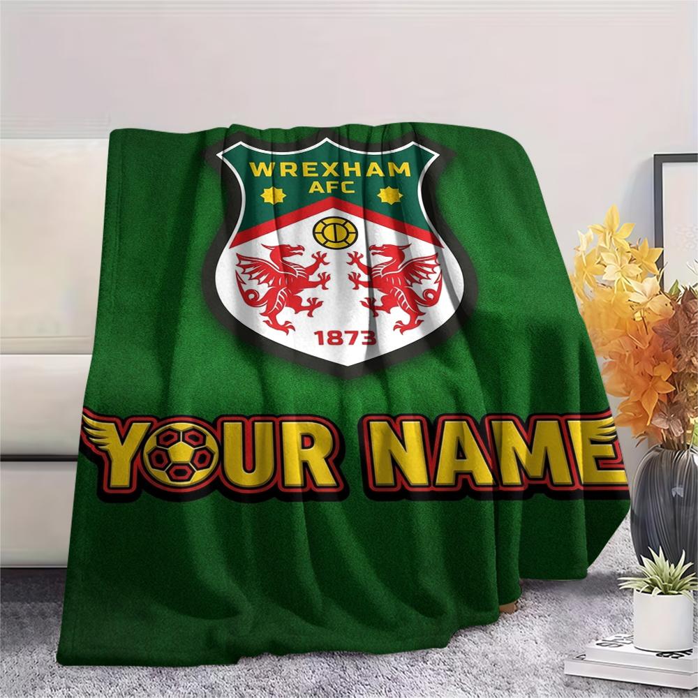 1PC Custom Name Wrexham AFC Patterned Flannel Blanket Suitable For All Seasons for Home Decor Warmth and Comfort Gifts Holiday Present