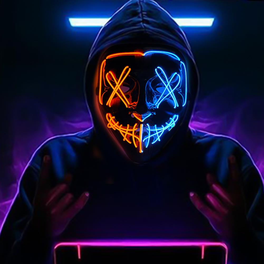 Светодиодная светящаяся маска на Хэллоуин, светодиодная маска для вечеринки, маскарадная маска, неоновая маска, светящаяся в темноте, реквизит для ужасов, костюм для вечеринки