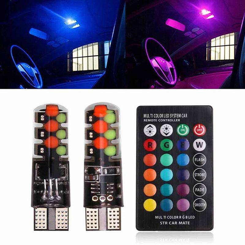 2 шт. T10 Cob RGB Led 6Smd автомобильные клиновидные боковые многоцветные лампочки с дистанционным управлением