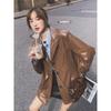 Coffee Leather Jacket Women's Spring and Autumn New Fashion Loose Small Suit Feeling Blazer Leather