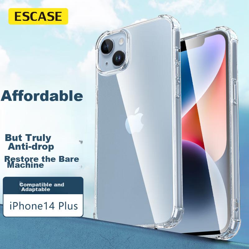 ESCASE IPhone 14 Plus Case, Full Coverage Transparent Protective Cover, Air Cushion Shockproof Silicone Soft Case, Simple Design for Men And Wome