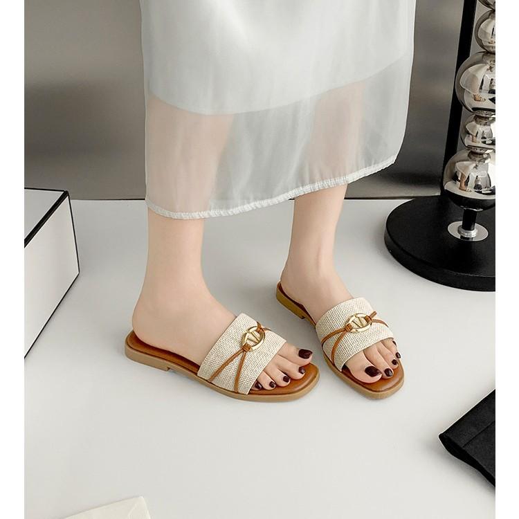 Французский квадратный носок повседневный универсальный слово со шлепанцами женская летняя одежда мода отпуск пляж путешествия шлепанцы на плоской подошве женские