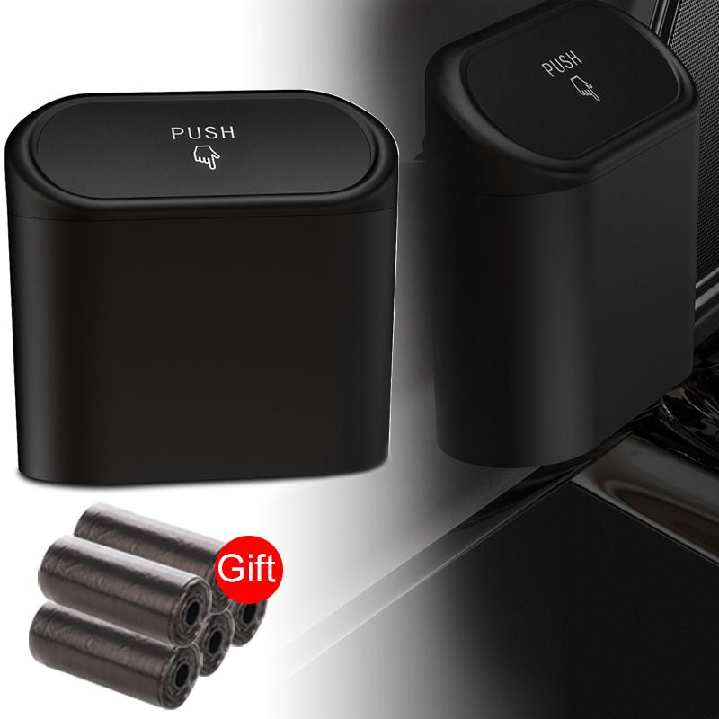 Car Trash Can with Lid Hanging Dustbin Garbage Box Car Interior Storage Case Trash Door Seat Clip Stand Holder Car Accessories