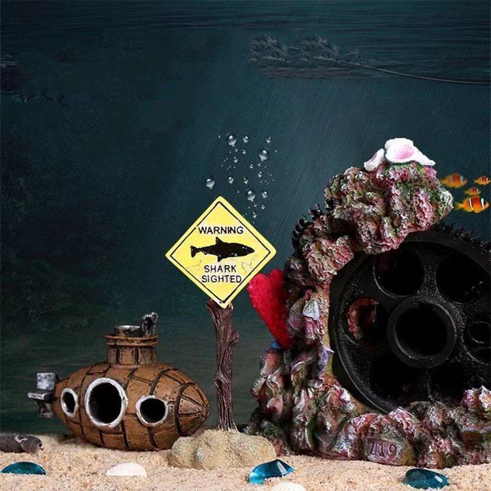 Ландшафтные аксессуары Дерево Табурет Предупреждающий знак «Акула» Украшения для аквариума Украшения для аквариума