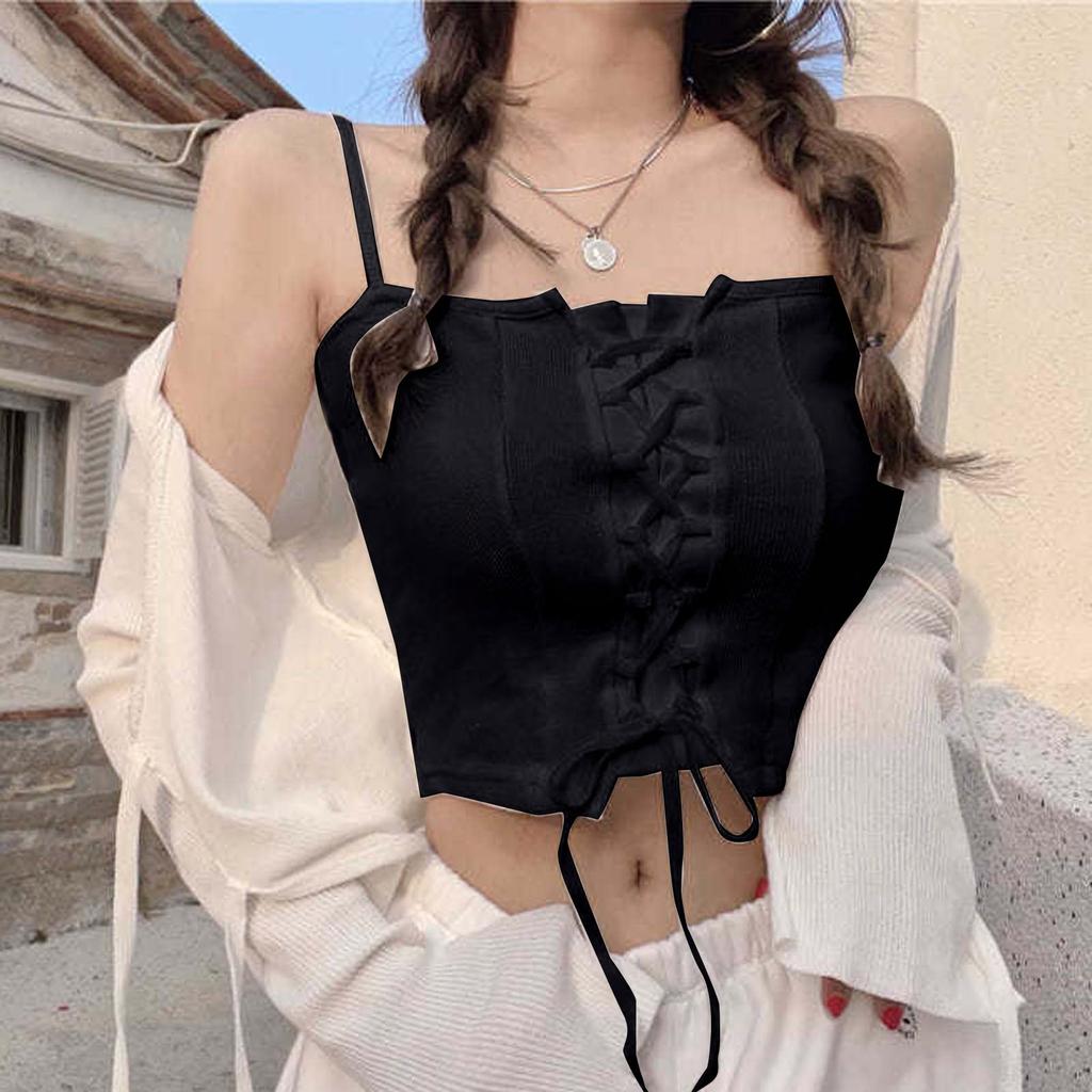 Женский свободный повседневный топ на бретелях однотонного цвета Топ на бретелях однотонного цвета