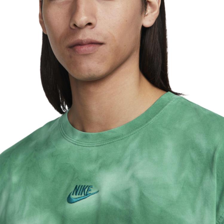 Nike Спортивная одежда Premium Essentials с вышивкой логотипа, с принтом тай-дай, с круглым вырезом, свободная, с коротким рукавом, мужские топы, землянисто-голубой FJ9361-346