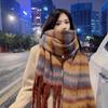 Korean Style Striped Scarf: High-Grade Fleece for Girls & Couples, Warm for Winter, Dual-Purpose Shawl.