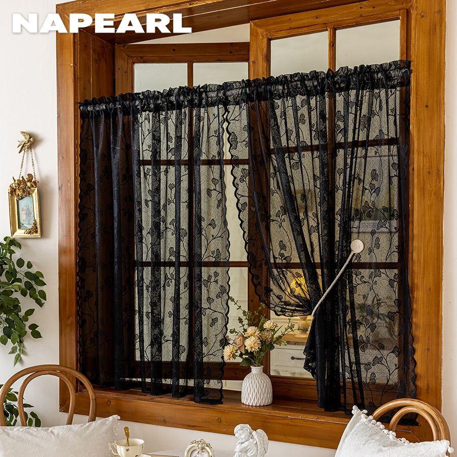 1PC NAPEARL French Rococo Style Sheer Curtain Pastoral Style Lace Half Curtain Door Curtain for Living Room Kitchen Cupboard Window Home Decor
