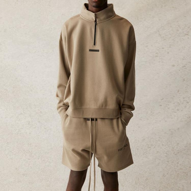 Fear of God Essentials SS21 Mockneck Half Zip Fleece Sweatshirt Unisex Tops Moss FOG-SS21-581