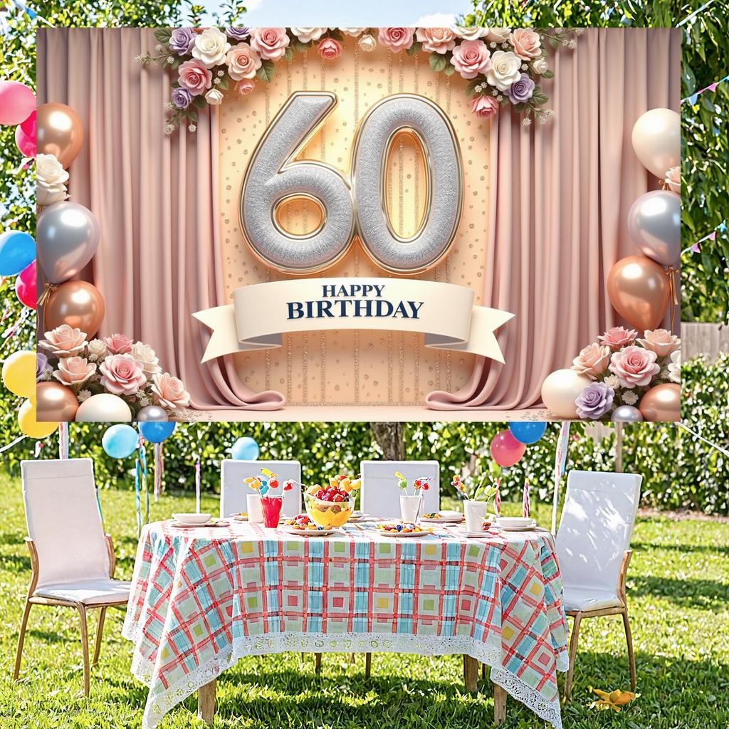 Баннер для празднования дня рождения Тема 60-летия Счастливого 60-летия Баннер с блестящими украшениями Для домашней вечеринки Фотосессии