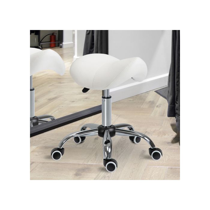 Tabouret - MUVOE - Réglable en hauteur - Rembourré - Blanc