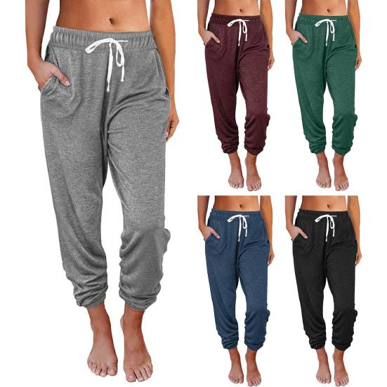 Женские брюки со свободными боковыми карманами и эластичной резинкой на талии, однотонные спортивные штаны для тренировок в тренажерном зале, длинные брюки