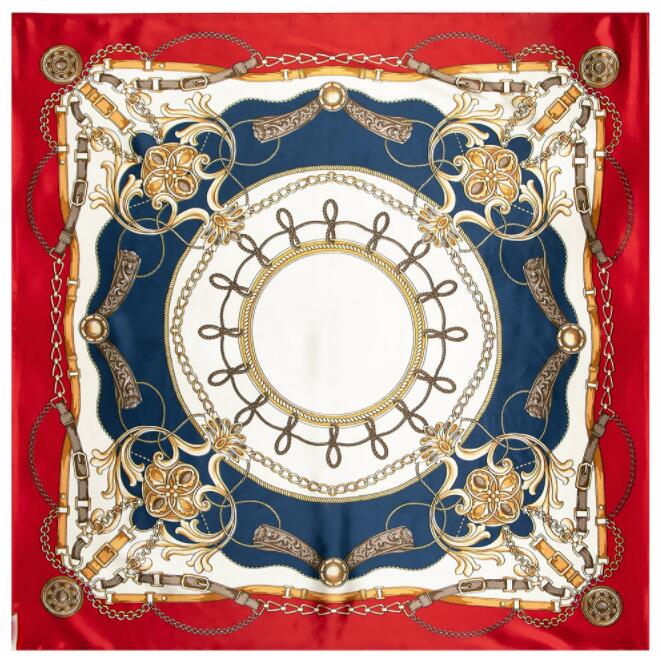 90*90cm Luxury Brand Women Silk Scarfs Belt And Chain Square Scarves Spring Summer Shawls For Ladies