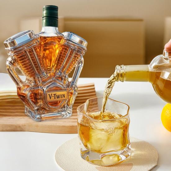 Whiskey Bottle Motorcycle Engine Decanter Handmade Glass Bottle Mechanical Aesthetics