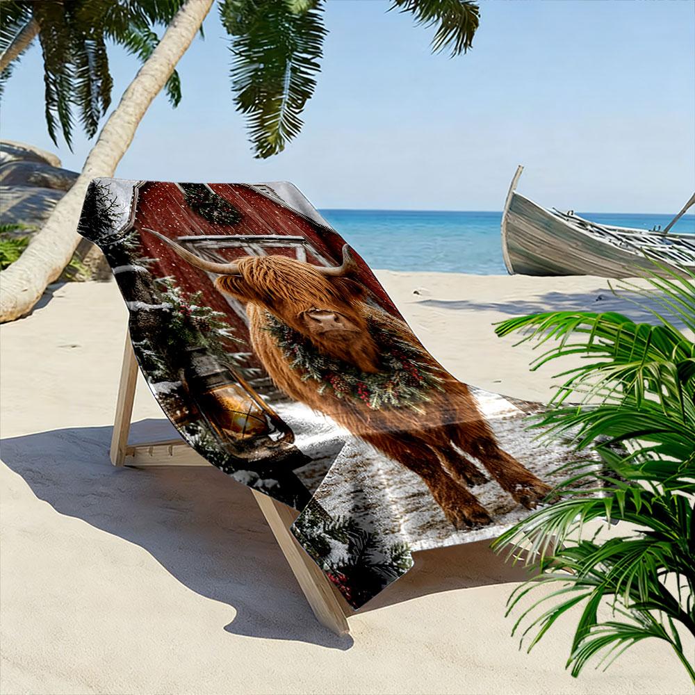 Majestic festive highland charm Print beach towel, quick drying, suitable for travel, outdoor sports, jogging, the beach and swimming, gift