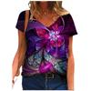 Fashion Spring Abstract Print Blouses Short Sleeved V-Neck T Shirts Casual
