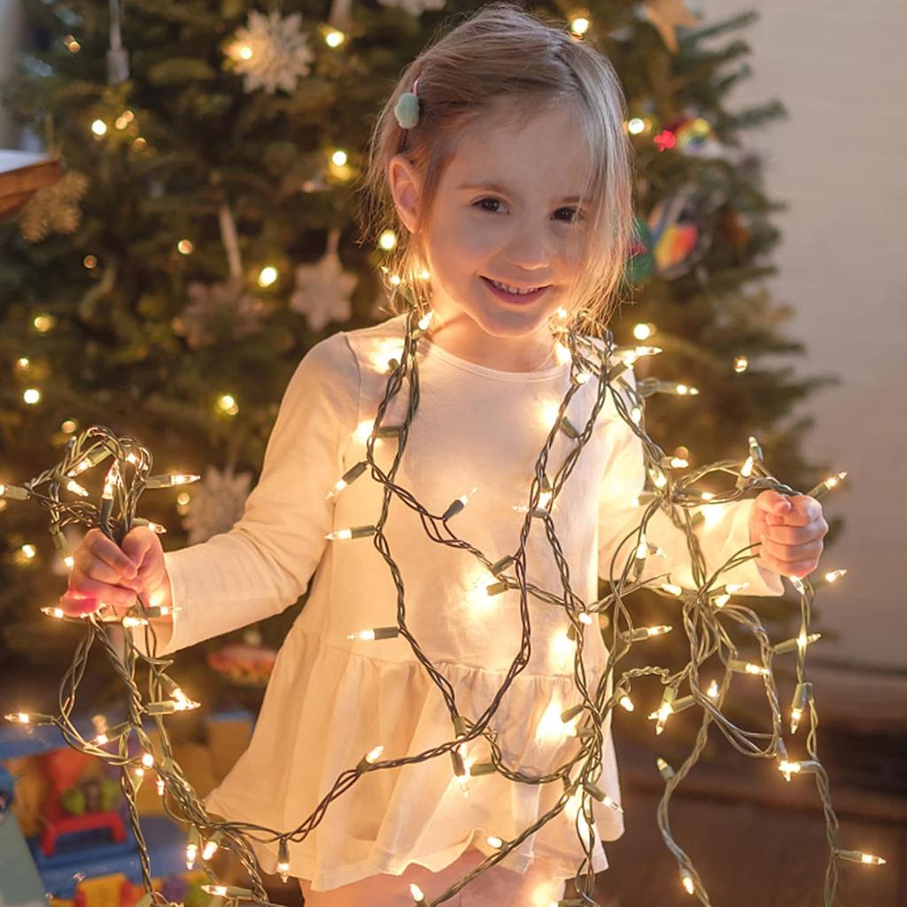 Christmas Lights, 150 Count 29 FT Christmas Mini String Lights, Green Wire Fairy Light, 120V UL Certified Connectable Xmas Tree Light for Patio,