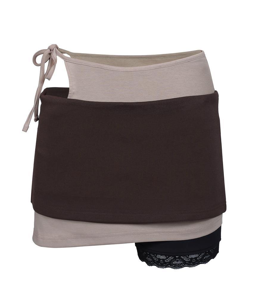 Многослойная юбка Seullisiseu с кружевными шортами (коричневый)
