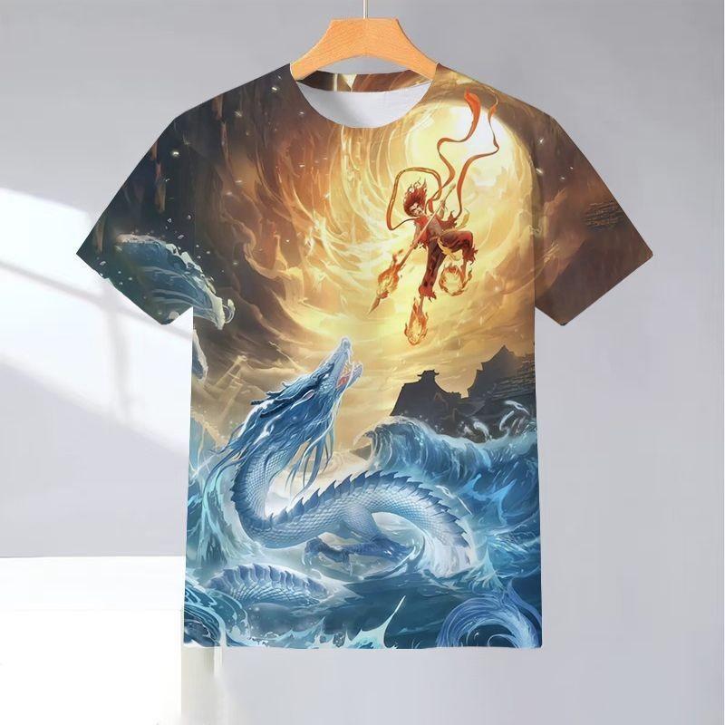 Футболка для мужчин и женщин, детская, Nezha's Demon, детские, мужские и женские футболки с изображением моря, летние футболки с 3D-печатью, короткий рукав, мужская одежда