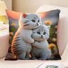 Couple Cat Print Decorative Pillowcase Bedroom Living Room Square Cushion Pillowcase