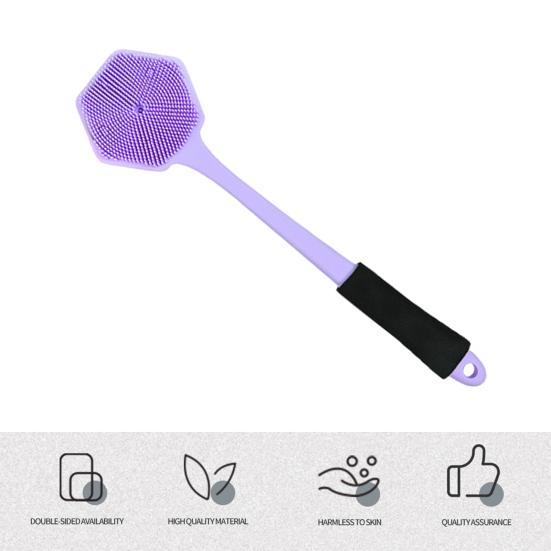 Силиконовая щетка для ванны с длинной ручкой, двухсторонняя головка щетки, нежная мочалка для спины, глубокая очистка, многофункциональная массажная щетка