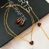 Gold Electroplated Heart Necklace & Love Earrings Set for Women - Elegant Red Glaze Design, High-Grade Clavicle Chain