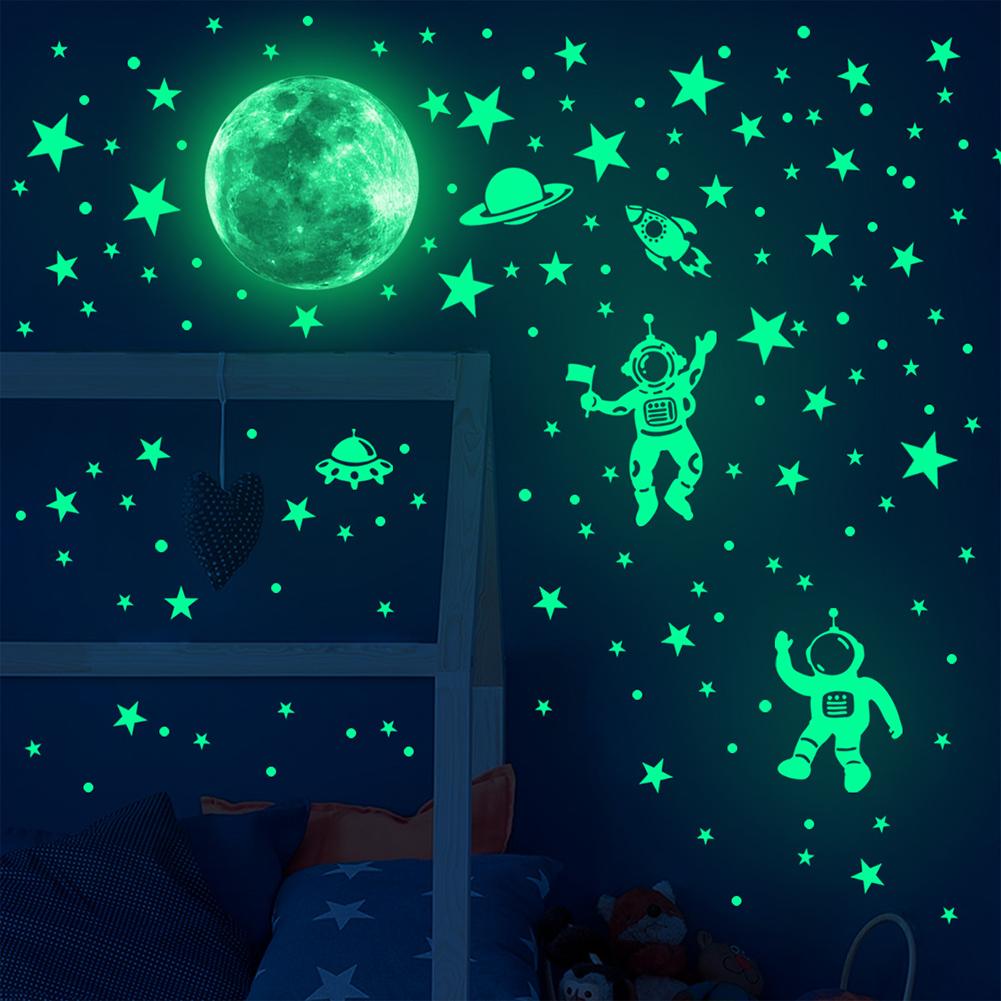 Astronaut Universe Space Wall Decals Glow In The Dark Stars Moon Stickers