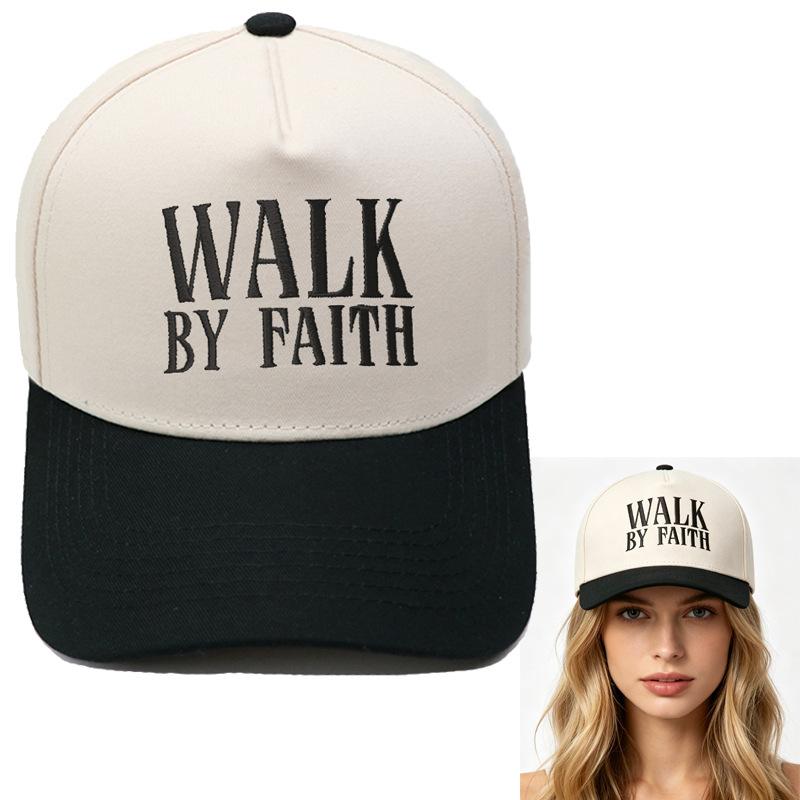 WALK BY FAITH Truck driver hat embroidered retro leopard print color matching baseball cap for men and women casual
