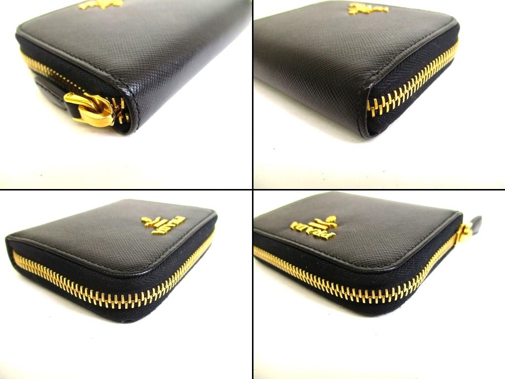 Authentic PRADA Saffiano Metal Black Leather Coin Case Purse #b148 Open box
