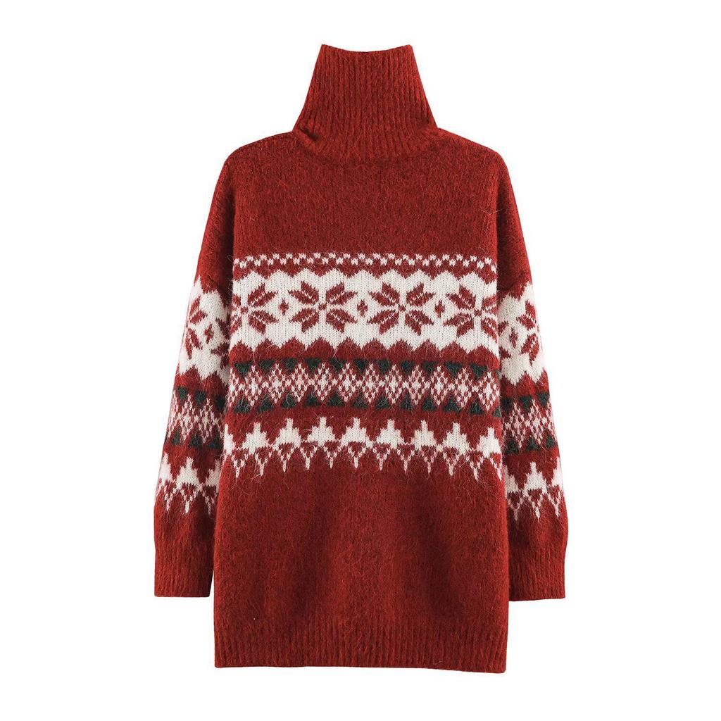 Женский джемпер с высоким воротником и молнией, жаккардовый, в стиле Fair Isle, европейский и американский стиль, 2026