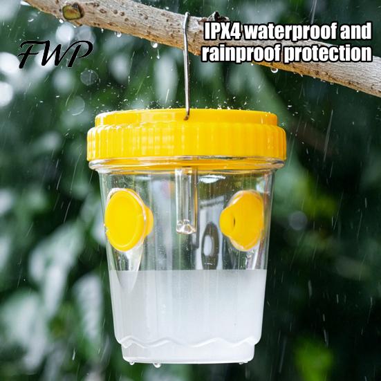 Fruit Fly Trap with Light Outdoor Solar Wasp Trap, Hanging Waterproof Hornet Bucket, Reusable Yellow Jacket Powered LED Light, Catcher for Garden