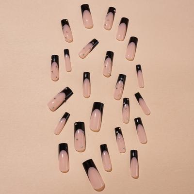 Yousheng Press on Nails Французский акрил Удлиненные со стразами Блестящий маникюр «сделай сам» Полное покрытие Длинные накладные ногти