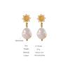 Yhpup Natural Freshwater Pearl Dangle Earrings Stainless Steel Sun Celestial Hanging Earrings for Women Aretes De Mujer Gift