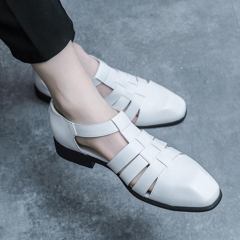 Summer 2024 New Men's Outdoor Garden Shoes Cool Breathable Leather Shoes Fashion Black Luxury White Sandals Elegant Male Shoes