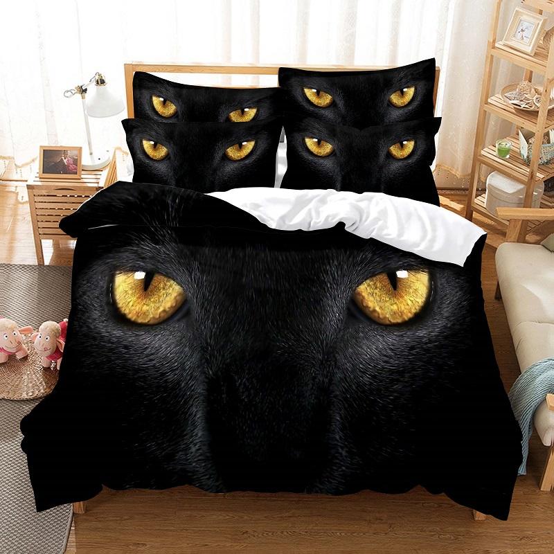 Animal Bedding Collection Duvet Cover Collection 3D Bedding Black LeopardCat Digital Printing With Bed Linen Queen Size Bedding Collection Fashion