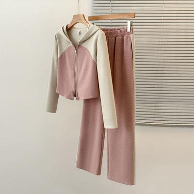 Осень-зима Сращивание хлопка Толстовка Повседневный Широкие Штаны Комплект Из Двух Частей Модные Женские Брюки Наряд
