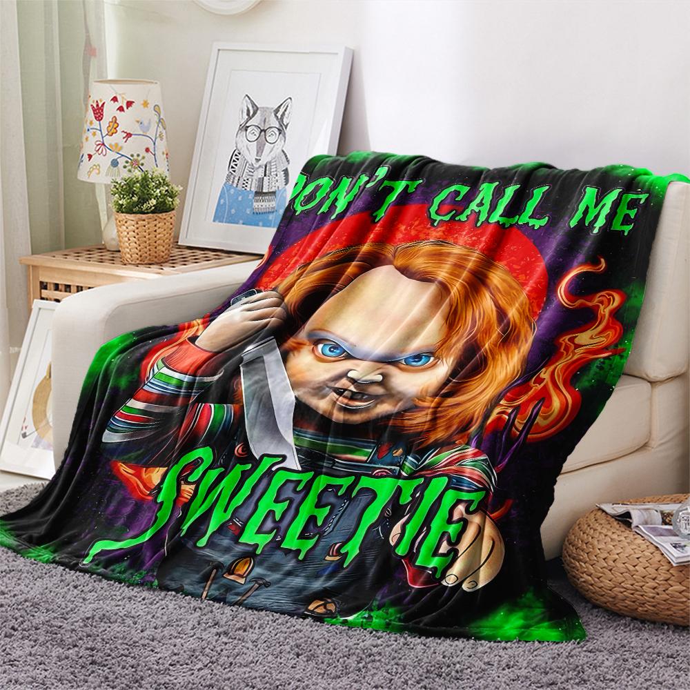 1Pc Horror Character Print Flannel Blanket, High quality Comfortable for All Seasons, Home Decor, Warmth and Comfort, Perfect for Gifts