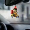 Christmas Frog Ornament Cartoon Frog with Santa Hat Riding Motorcycle Acrylic Pendant Xmas Tree Hanging Decoration for Tree Window Car Decor