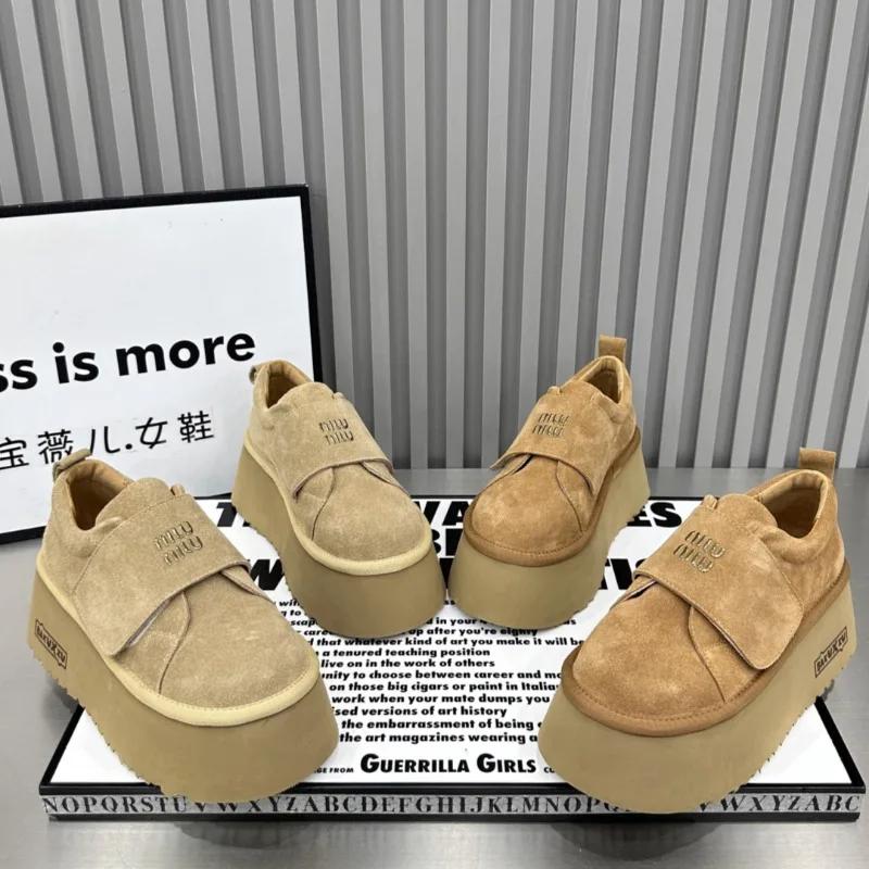 Модные замшевые женские туфли-лоферы на платформе, повседневные кроссовки на высоком каблуке, осенний тренд, бег, бренд, спорт, зима 2024, хлопок, Zapatillas Mujer