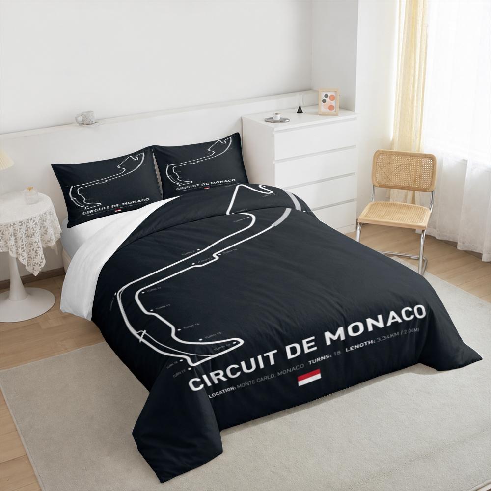 Circuit de Monaco F1 Track Map Bedding set (1 duvet cover, 2 pillowcases, duvet not included), Numbered Turns Minimal Racing Poster Print