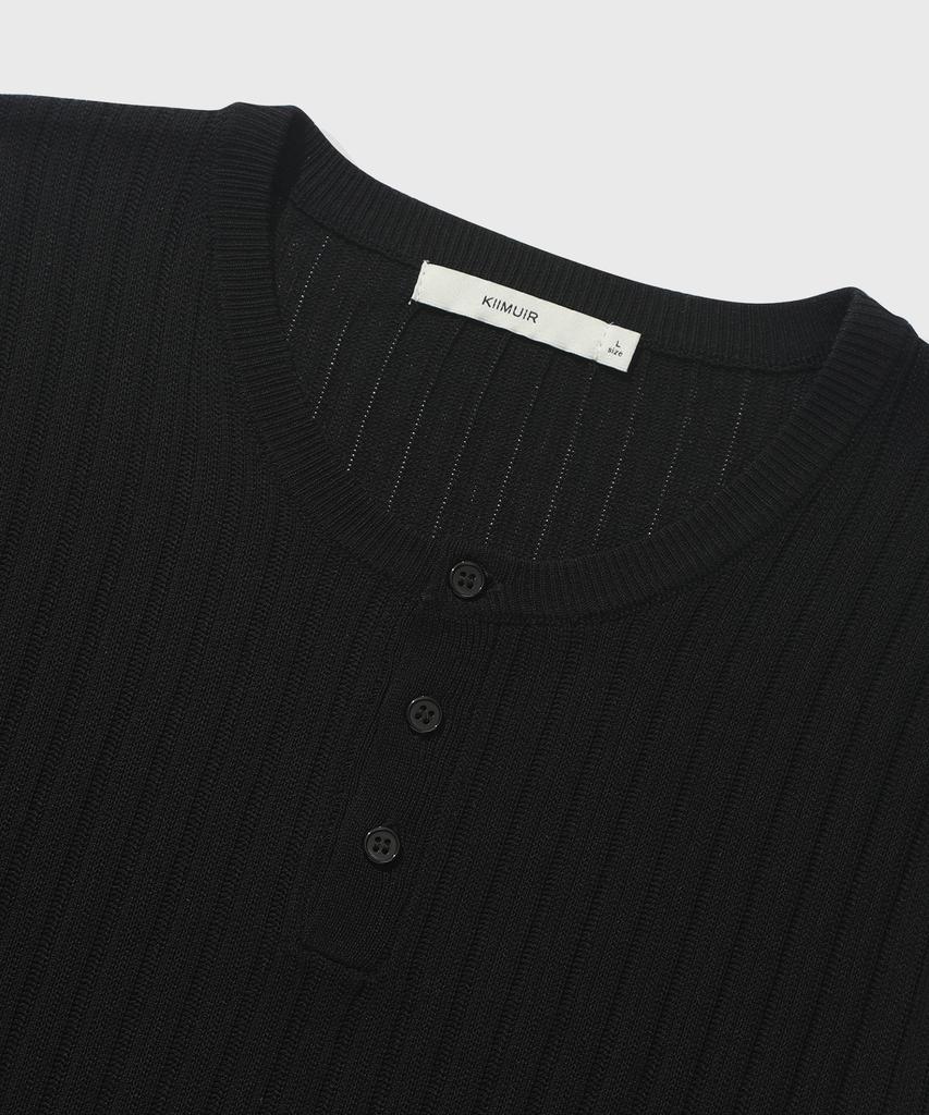KIIMUIR [Crop] Washable Cool-Touch Henley Neck Half Knit_Black