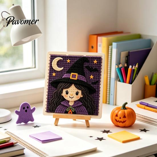 Fun Wool Weaving Materials Halloween Fabric Kit, Spooky Pumpkin Ghost Witch Skull DIY Parent Child Interactive Activity Craft Handmade No Sewing