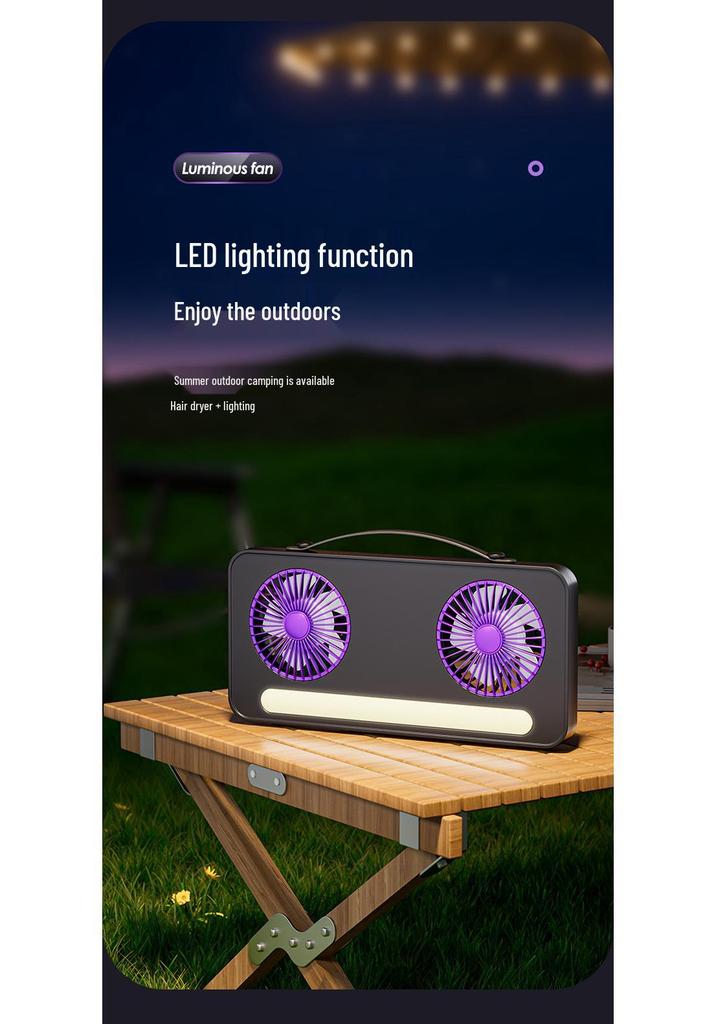 Dual-Head USB Rechargeable Desktop Fan with Fill Light and Large Airflow