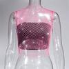 Leqoel Sexy Mesh Out Backless Tank Hollow Summer Rhinestones Tops New Fashion Party See Through Fishnet Crop  for Women