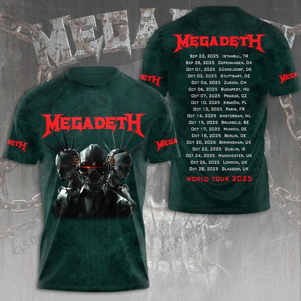 Тяжелый металл Рок-группа Megadeth 3D-печать Креативный Хип-хоп Крутой Топ Летний Мужской Повседневная Мода Короткий рукав Круглый вырез Одежда