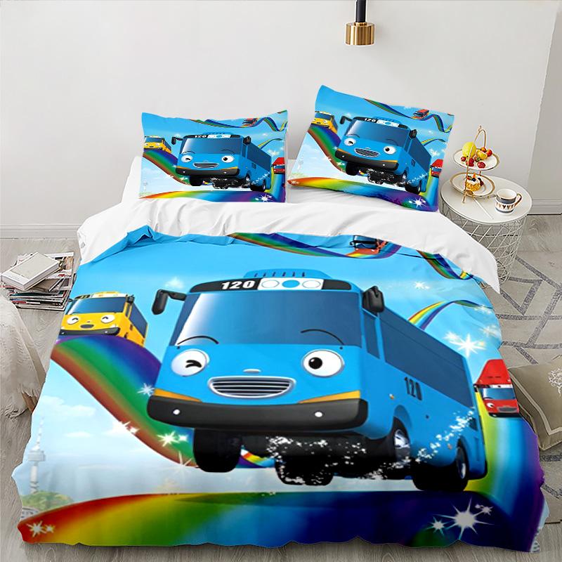 Adventure With Mateo The Little Bus 3PCS Bedding set,Ideal for 1pc Duvet Cover And 2pcs Pillowcases Perfect for Fan gift,Ideal for Bedroom, Dormitory