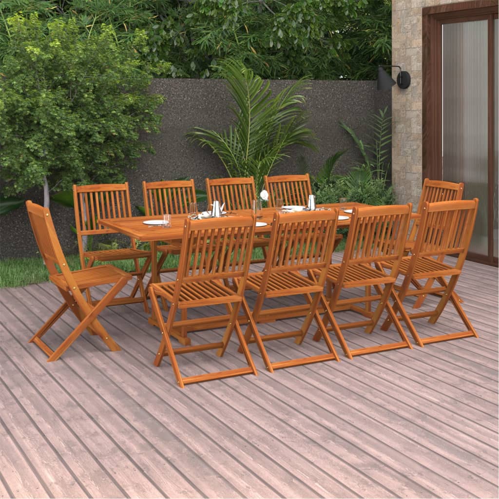 11 Piece Garden Dining Set 220 x 90 x 75 cm Solid Acacia Wood