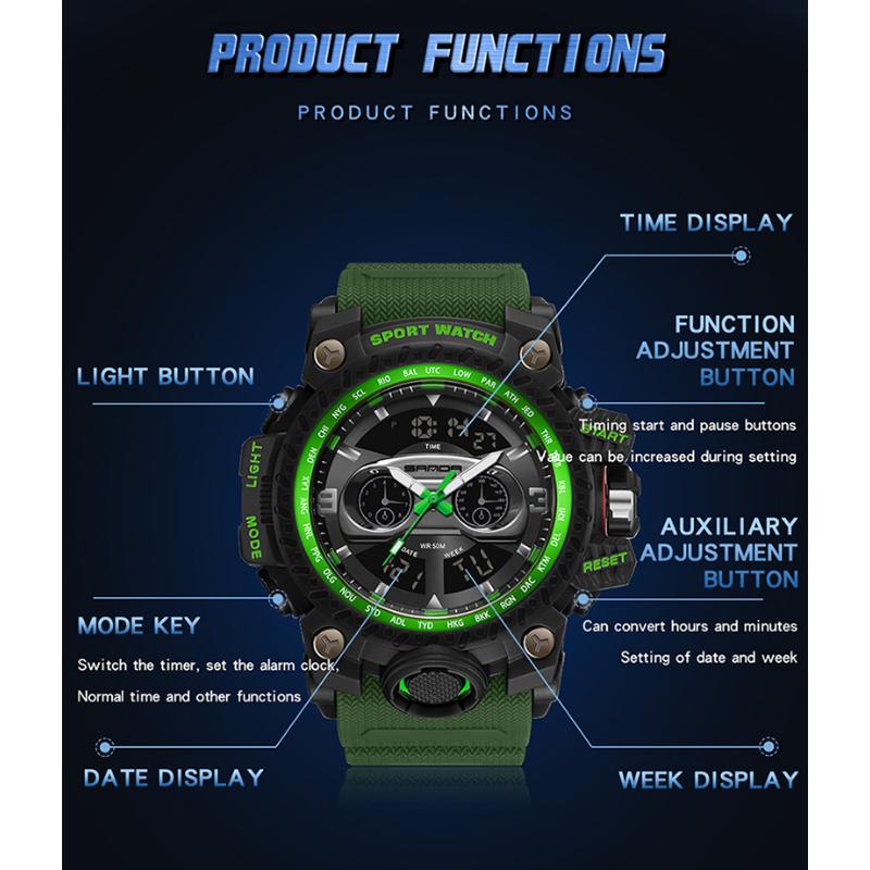 SANDA New Outdoor Sports Watch Cool Waterproof Electronic Watch Fashion Trend Watch