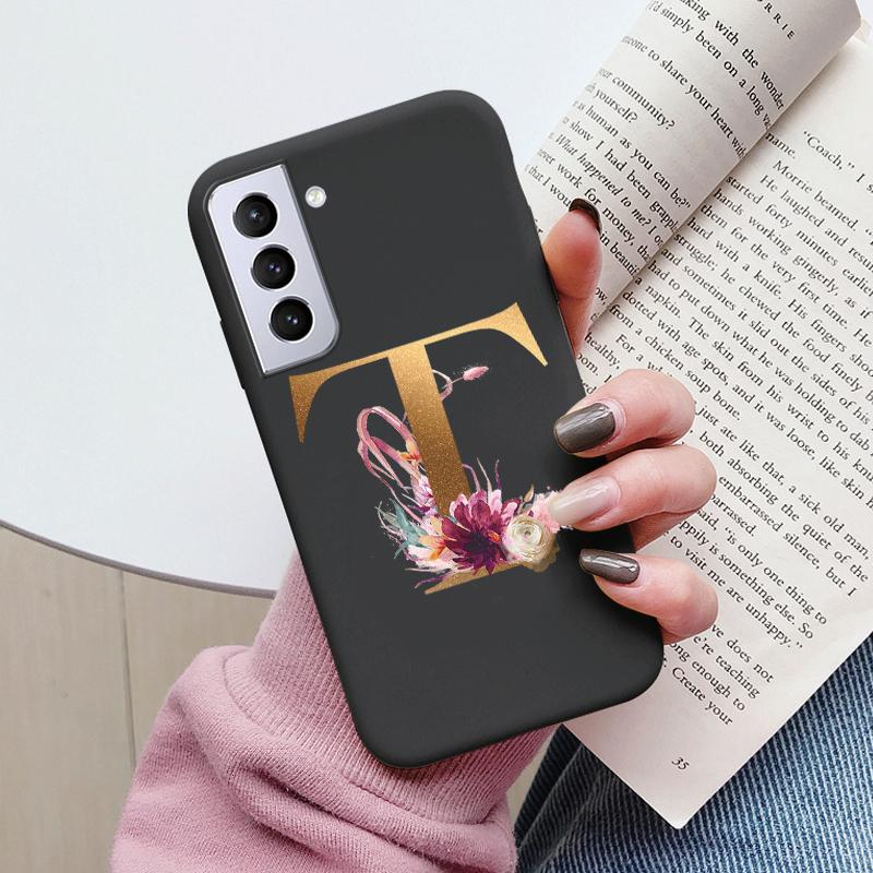 For Samsung Galaxy S21 S21 FE Case S21 Plus Flower Gold Letter A Z Soft Silicone Phone Cover For Samsung S21 Ultra Bumper S21+