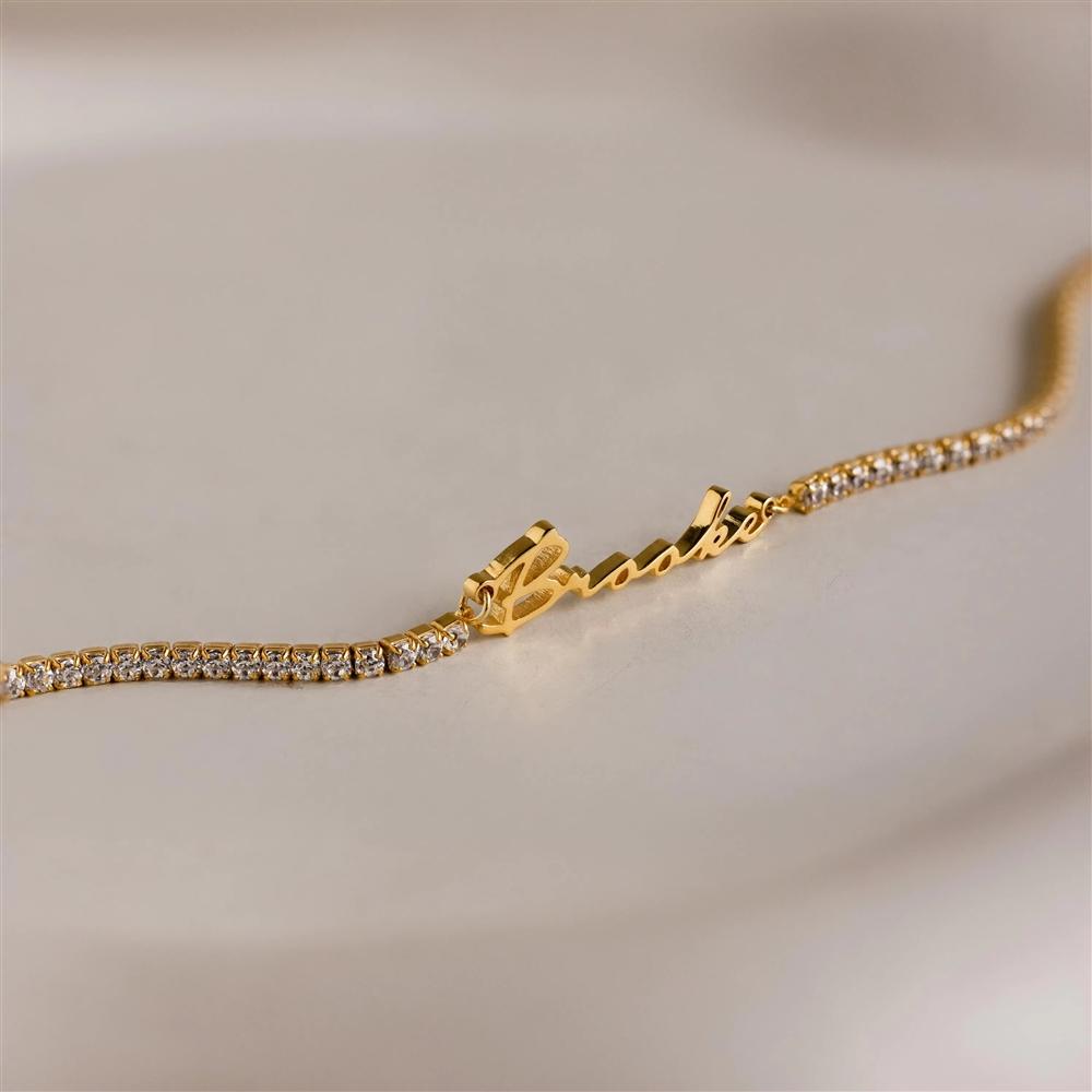 CE Certification Valentine's Day Gift Tennis Chain CZ Laser Cutting Stainless Steel Personalized Name Bracelet